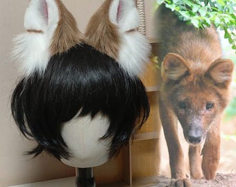 Diadema con orejas de chacal marrón, lobo para cosplay, perro para cosplay, orejas de lobo esponjosas, piel sintética, personalizable.