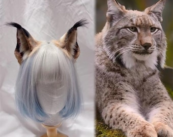 Diadema/horquillas con orejas de lince salvaje, color personalizado, kit de cosplay de piel sintética con orejas de lince