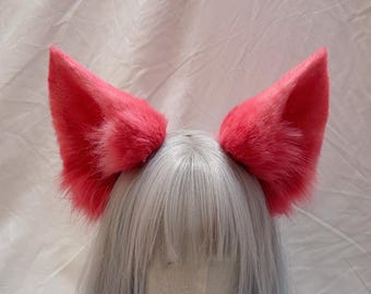 Orejas de zorro rosa sexy, color personalizado disponible, kit de cosplay de piel sintética de zorro