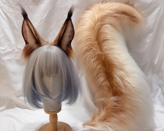 Conjunto de orejas y cola de ardilla, disponible a medida, ardilla para cosplay, diadema de orejas de ardilla peludas, cola de ardilla, piel sintética