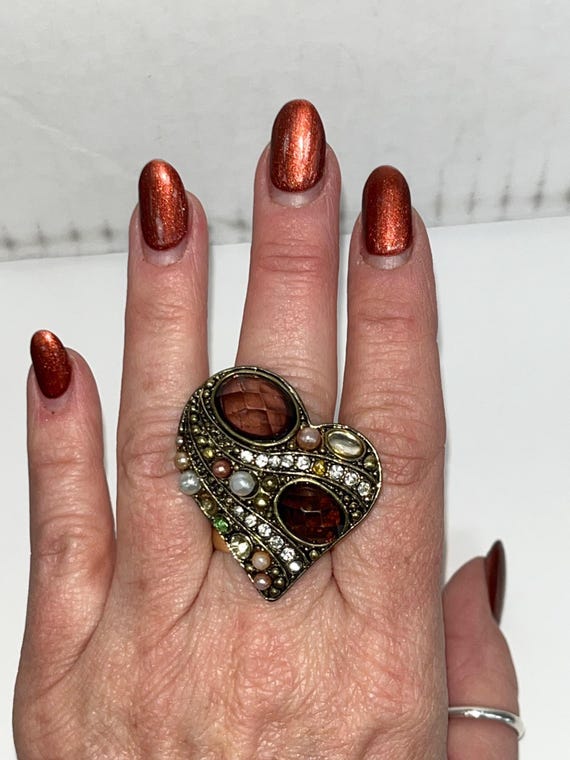 Boho Heart Statement Ring | Crystal, Rhinestone &… - image 6