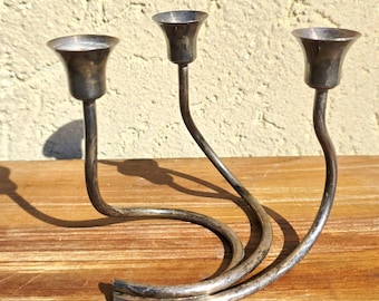 Vintage Danish Modern 3-Arm Candlestick – Sculptural Mid-Century Scandinavian Metal Decor