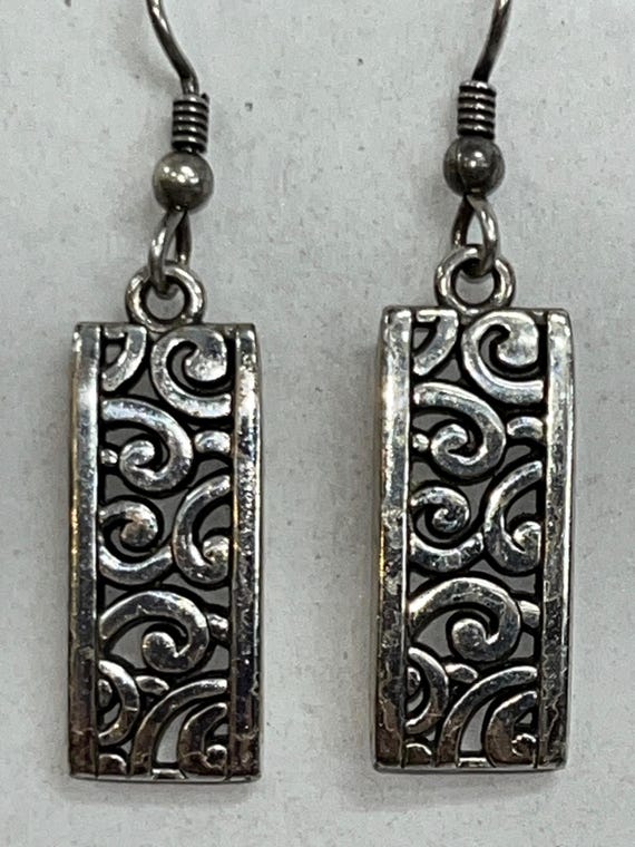 Brighton Silver Scroll Rectangle Drop Earrings - image 1