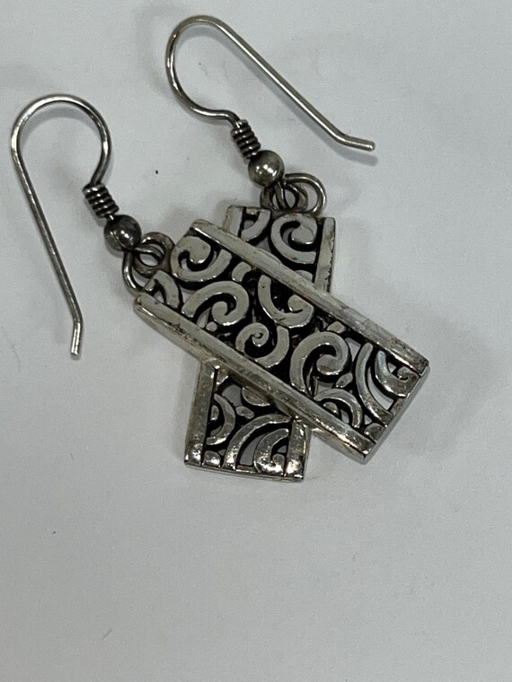 Brighton Silver Scroll Rectangle Drop Earrings - image 5