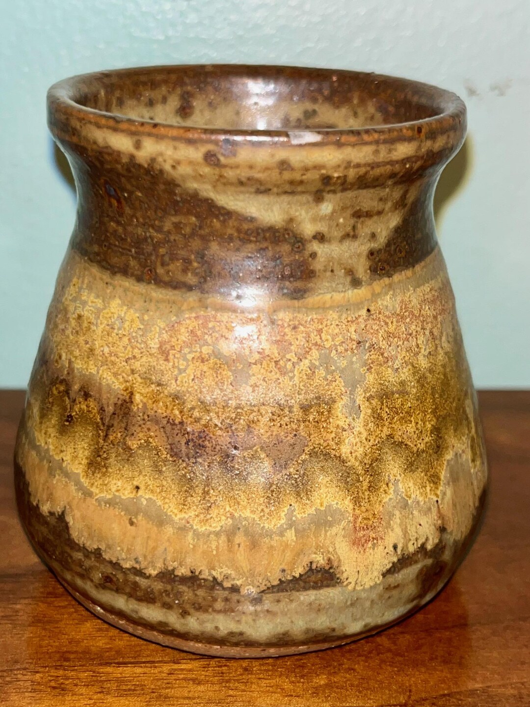 Vintage Studio Pottery Stoneware Vase | Earthy Brown Drip Glaze ...