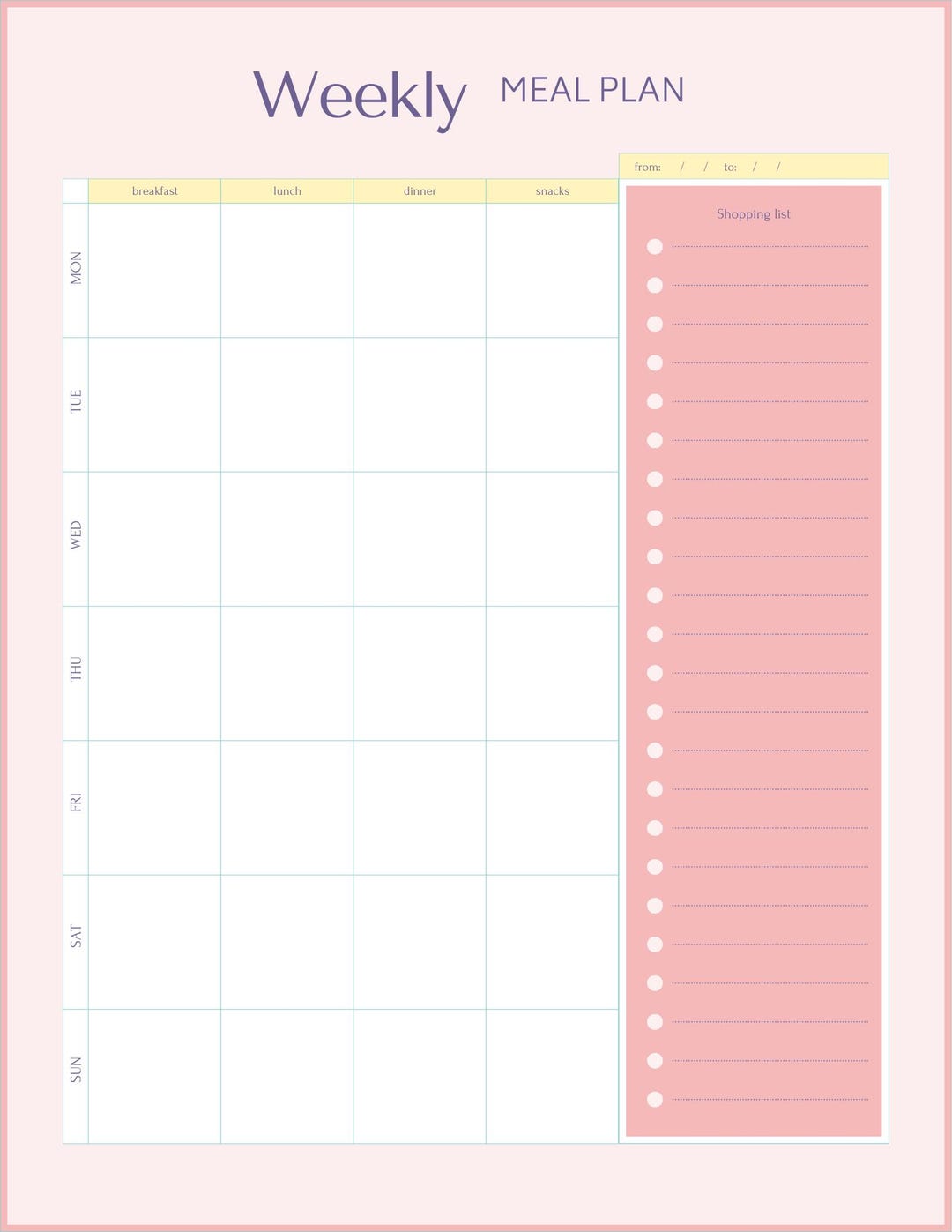 Weekly Meal Plan and Grocery List for Busy Moms - Etsy