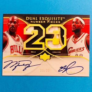 Tarjeta de baloncesto autografiada doble de Michael Jordan y LeBron James 23/23 **LEER DESCRIPCIÓN**