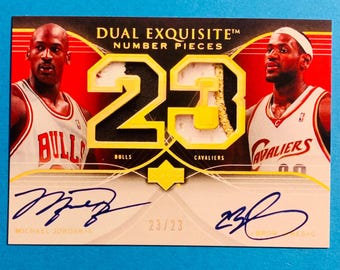 Tarjeta de baloncesto autografiada doble de Michael Jordan y LeBron James 23/23 **LEER DESCRIPCIÓN**