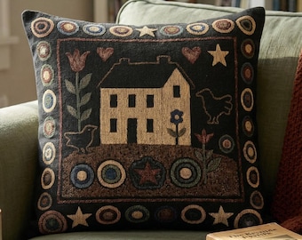 Primitives Saltbox Haus gewebtes Dekokissen, rustikales Americana Bauernhausdekor, Landhaus Akzentkissen