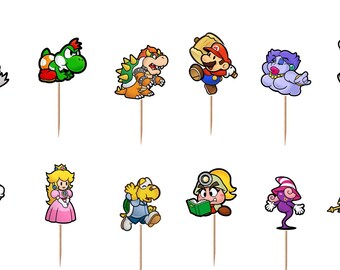 Paper Mario Cupcake Toppers 12pc, 24pc, 36pc