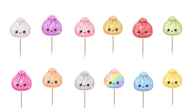 Glitter Dumplings Cupcake Toppers 12pc, 24pc, 36pc bild 1