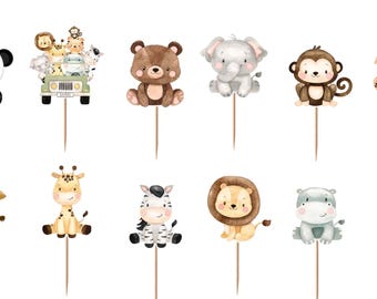 Zoo Animals Cupcake Toppers 12pc, 24pc, 36pc