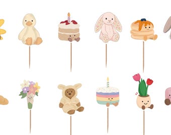 Jellycat Style Cupcake Toppers 12pc, 24pc, 36pc