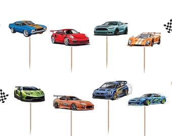 Race Cars Cupcake Toppers 12pc, 24pc, 36pc