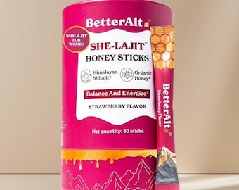 Palitos de Shilajit y Miel para Mujeres / Sabor a Fresa, Equilibrio, Energía (30 Palitos)