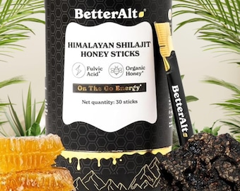 Palitos de miel con shilajit del Himalaya, 75 %+ de ácido fúlvico, palitos energéticos orgánicos, paquete de 30 unidades.