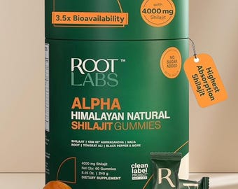 Gomitas Alpha Shilajit de Root Labs: mezcla 10 en 1 con Ashwagandha, Tongkat Ali y maca (sin azúcar)