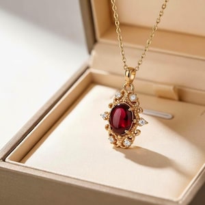 Collar con colgante de rubí vintage - Plata bañada en oro, estilo elegante