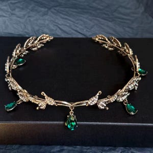 Bladkroontiara – kristallen druppelzendspoel | Fairy Elf Wedding Crown, Renaissance-cosplay-haarsieraden