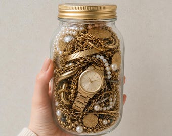 Gouden mysterie-sieradenpot | Verrassingssieradendoos | Gemengd goud kettingen, armbanden, ringen, oorbellen | Cadeau voor haar blindbox