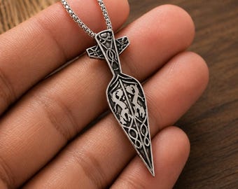 Gungnir Viking Necklace - Odin's Spear Head, Stainless Steel Arrowhead Pendant with Celtic Knots, Viking Jewelry, Norse Mythology