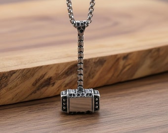 Colar Martelo de Thor, Pingente Mjolnir, Joias Vikings, Colar de Mitologia Nórdica, Pingente Masculino em Prata, Amuleto Nórdico