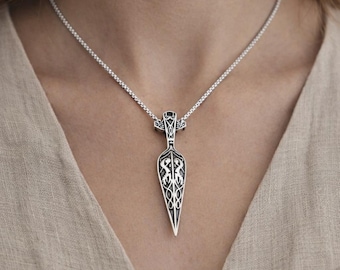 Viking Spear Pendant Necklace, Norse Jewelry, Stainless Steel Sword Pendant, Celtic Knot Necklace, Nordic Amulet Gift for Men Women
