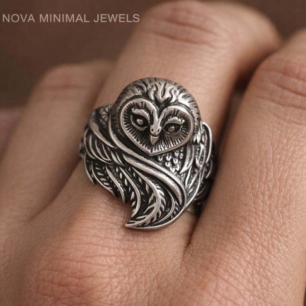 Owl Silver Tone Ring, Handmade Owl Ring for Men & Women, Vintage Animal Ring, Gothic Owl Jewelry