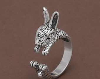 Bunny Ring | Antique Silver Ring | Mens Silver Rabbit Ring | Adjustable Cuff Ring
