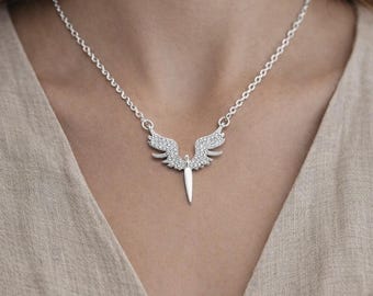 Engel Flügel Halskette, Silber Flügel Anhänger Halskette, Zirkonia Engel Schmuck, Minimalistisches Geschenk für sie, jeden Tag Halskette