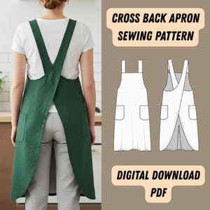 Cross Back Apron Sewing Pattern PDF | Japanese Pinafore Apron | No Tie Criss Cross Apron | Easy Apron Pattern with Pockets Digital download