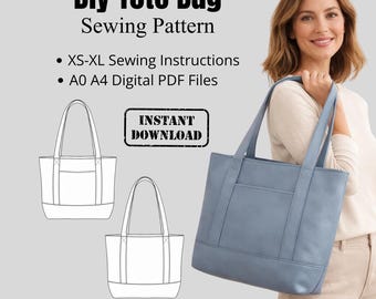 DIY Tragetasche Schnittmuster | Digitaler Download | Wiederverwendbare Taschenmuster | Schultertasche Muster | A0 Dateien A4 | Anfängerfreundliche Anleitung