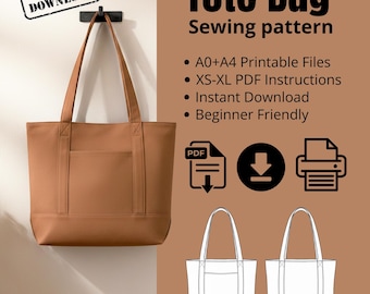 Canvas Tote Bag Schnittmuster PDF | Minimalistische Einkaufstasche Muster | A0 Dateien A4 | Schminktasche Muster | Anfänger Freundliche Anleitung