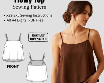 Cameo Top Schnittmuster PDF | Flowy Spaghetti Strap Tank Top Muster | A0 A4 Digitale Dateien | Sommer Top Leibchen Muster | Anfängerfreundlich