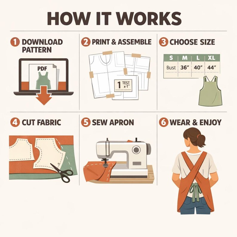 Cross Back Apron Sewing Pattern PDF, Apron Pattern With Pockets ...