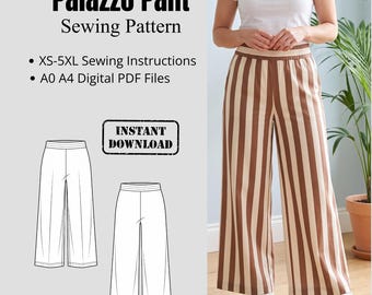 Pyjama Hose Schnittmuster PDF | Palazzo Hose Schnittmuster | A0 A4 Druckbare Muster | Leinenhose mit weitem Bein | Anfängerfreundliche Anleitung