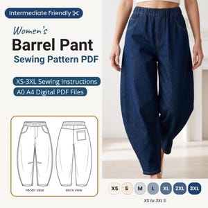 Tonnenhose Schnittmuster PDF | Hose mit weitem Bein Muster | A0 A4 druckbare Dateien | Anfänger Freundliches Hose Schnittmuster | Digitaler Download