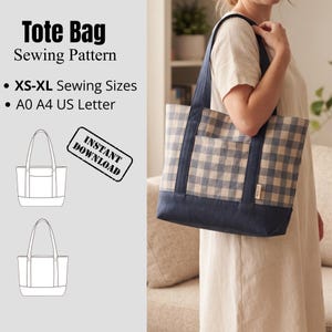 Canvas Tote Bag Sewing Pattern PDF, Instant Download, Minimalist Shopping Bag Pattern, A0 A4 Files, Beginner Friendly Sewing Instructions