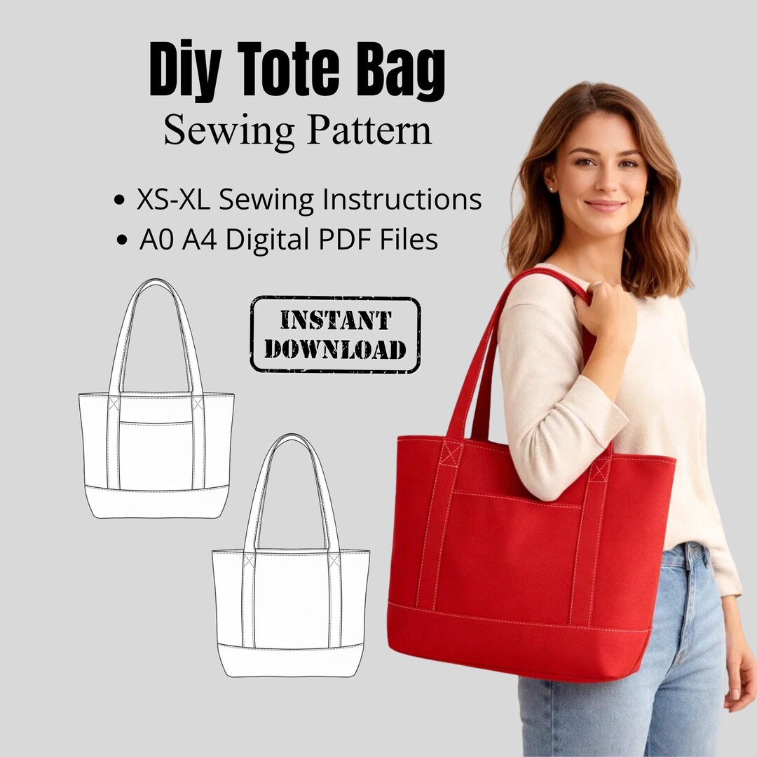 Canvas Tote Bag Pattern | Instant Download | Handbag Sewing Pattern PDF ...