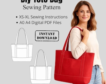 Baumwolltasche Muster | Sofortdownload | PDF Schnittmuster für Handtasche | Minimalistische Schultertasche Muster | A0 A4 Datei | Anfängerfreundlich
