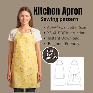 Molde para Avental de Cozinha | Avental com Costas Cruzadas em PDF | Molde para Avental Tipo Pinafore | Arquivo para Impressão A0 + A4 | Download Digital Fácil e Instruções