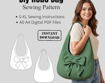 Kokette Schleife Hobo Bag Muster | Damentasche Schnittmuster PDF | A0 A4 druckbare Dateien | Tragetasche Schnittmuster | Anfänger Freundliche Anleitung