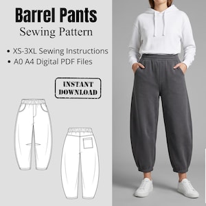 Barrel Pants Sewing Pattern PDF | Wide Leg Pants Pattern | A0 A4 Printable Files | Beginner Friendly Pant Sewing Pattern | Digital Download