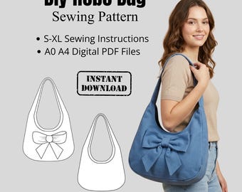Hobo Tasche Schnittmuster PDF | Damen Tasche Schnittmuster | A0 A4 druckbare Dateien | Einfaches Schnittmuster | Anfängerfreundliche Anleitung