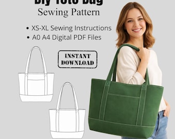 DIY Handtasche Schnittmuster | Wiederverwendbare Schultertasche Muster | A0 Dateien A4 | Baumwolltasche Muster | Anfängerfreundliche Nähanleitung