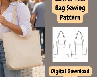 Canvas Stoffbeutel Schnittmuster | Digitaler Download PDF| DIY Schultertasche Schnittmuster | A0 A4 druckbare Dateien | Anfänger Freundliche Anleitung