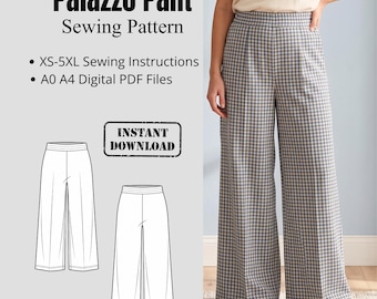 Leinen Palazzo Hose Schnittmuster | Hose mit weitem Bein Schnittmuster | Sofortdownload | PDF PDF für Damen | A0 A4 Druckbare Dateien