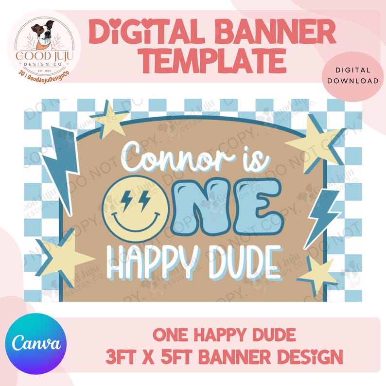 One Happy Dude 1st Birthday Banner Design Template (digital Download ...