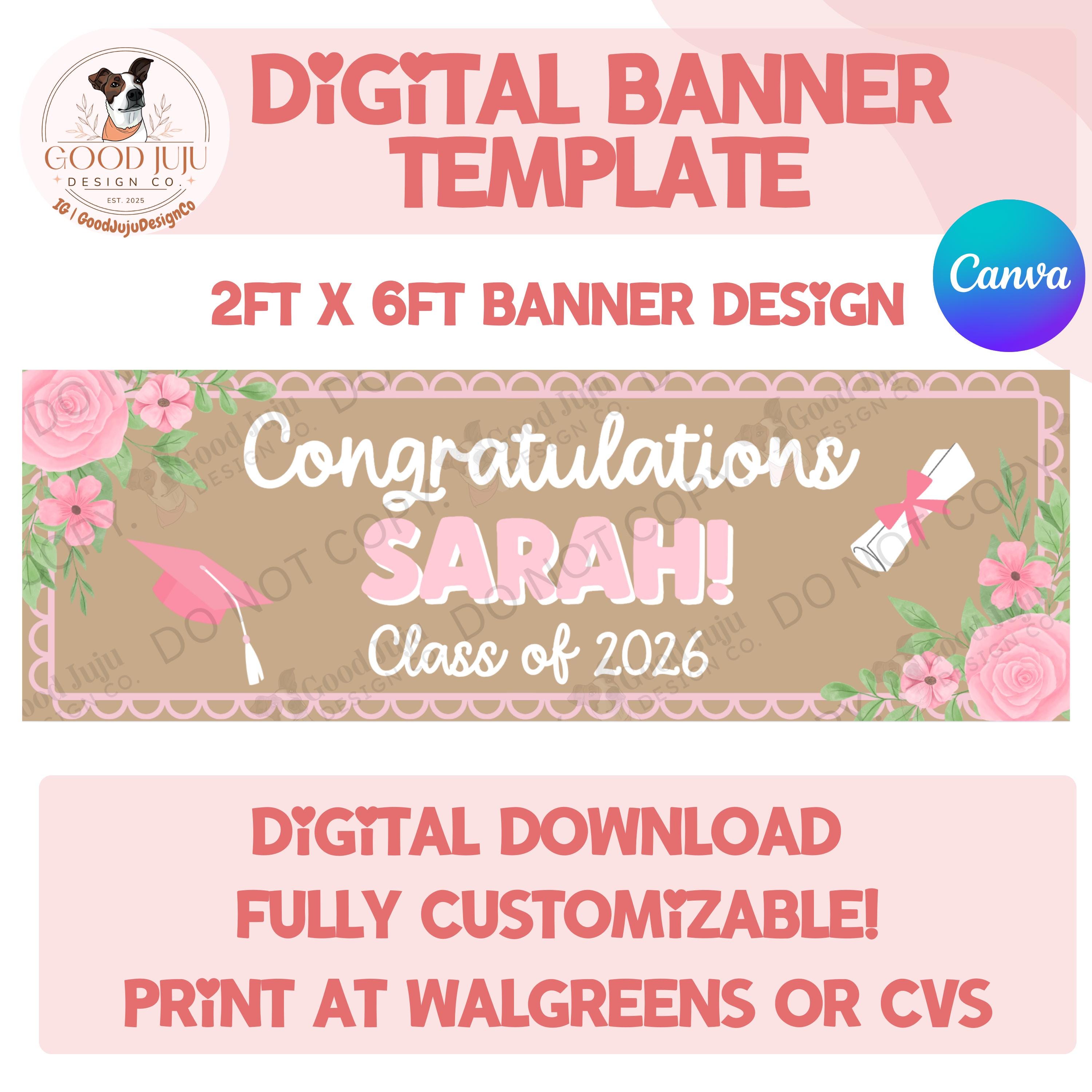 Pink Floral Graduation Banner Design Template - Editable, 6ft X 2ft - Etsy