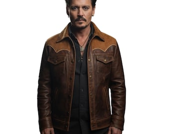 Chaqueta de cuero estilo western de dos tonos: abrigo de cuero estilo vaquero vintage / chaqueta de motociclista hecha a mano para hombre y mujer
